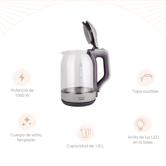 HERVIDOR ELÉCTRICO DE VIDRIO 1.8 L TAURUS OMEGA