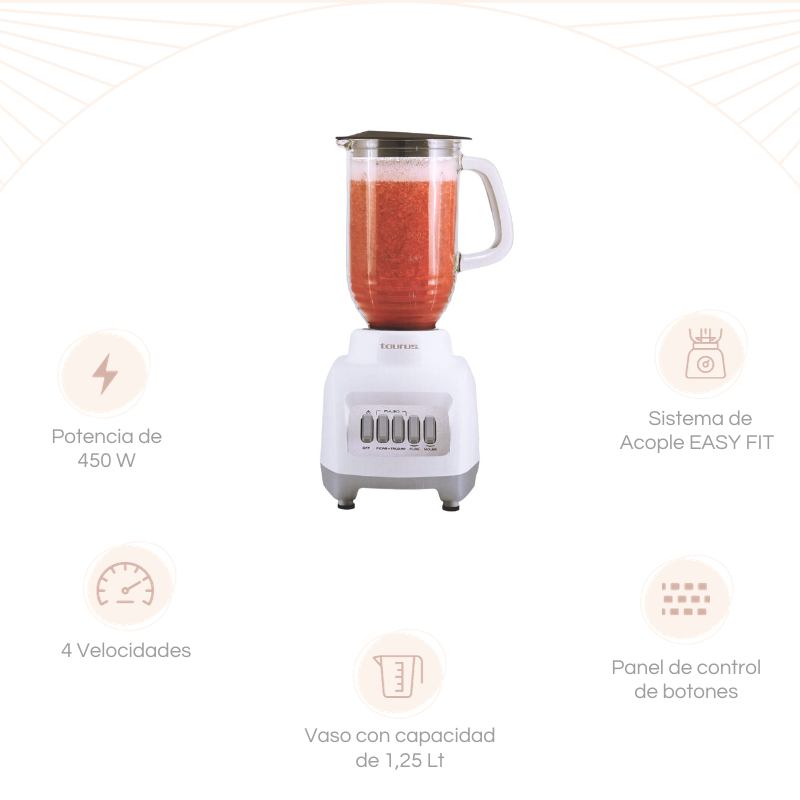 LICUADORA VASO DE VIDRIO 4 VEL TAURUS GRANITE
