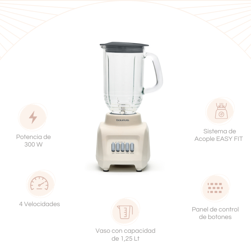 LICUADORA VASO DE VIDRIO 4 VEL TAURUS GRANITE ECO