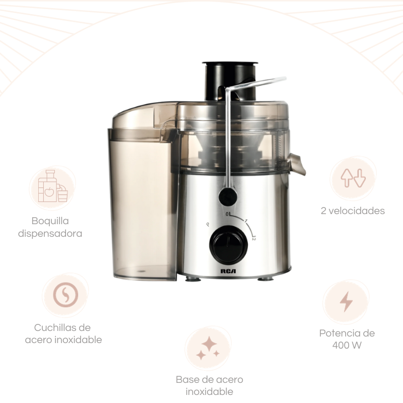 EXTRACTOR DE JUGOS 2 VEL. ACERO INOXIDABLE RCA RC-XT1
