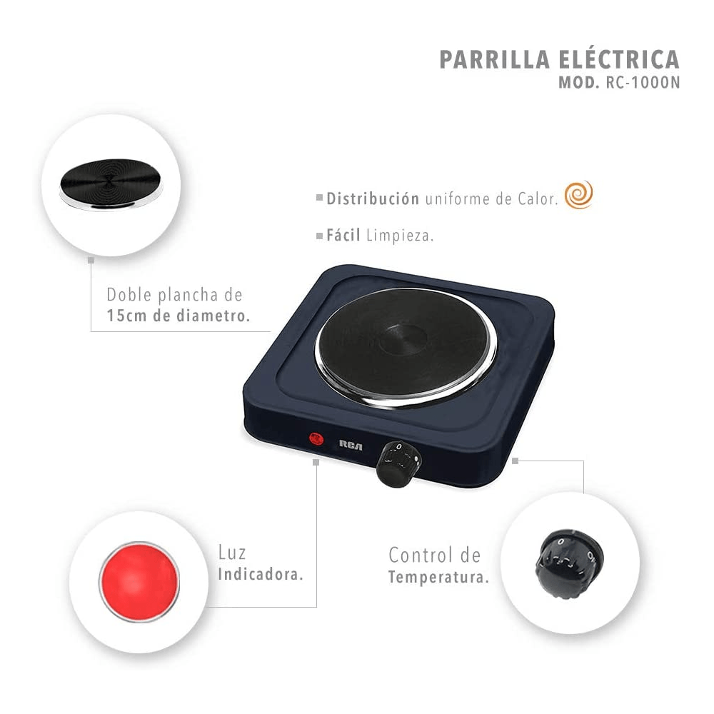 PARRILLA ELÉCTRICA COMPACTA RCA RC1000N