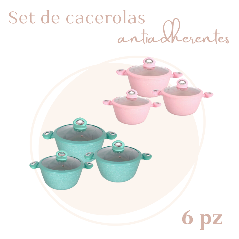 Set Cocina Ollas Ceramica Antiadherente 6pz